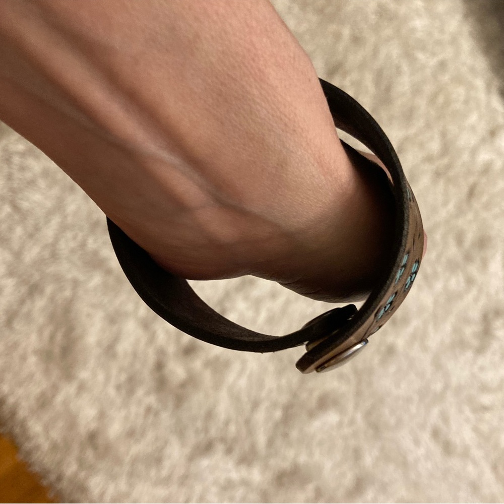 Brown with Blue Flowers Leather Bracelet Western Snap Nature Inspired Cabincore - Picture 3 of 10